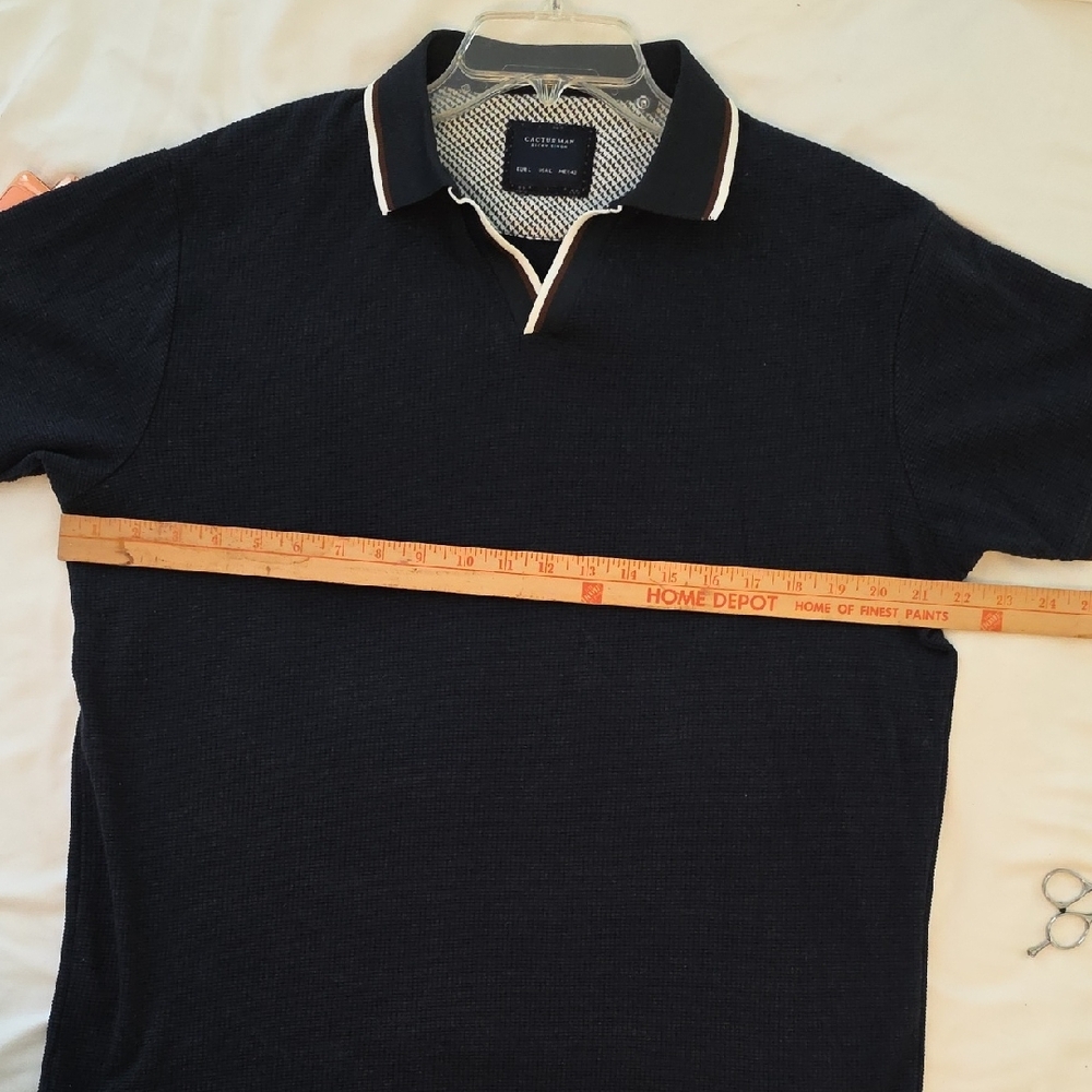 Theory Navy Polo Shirt with White Trim - Picture 4 of 5